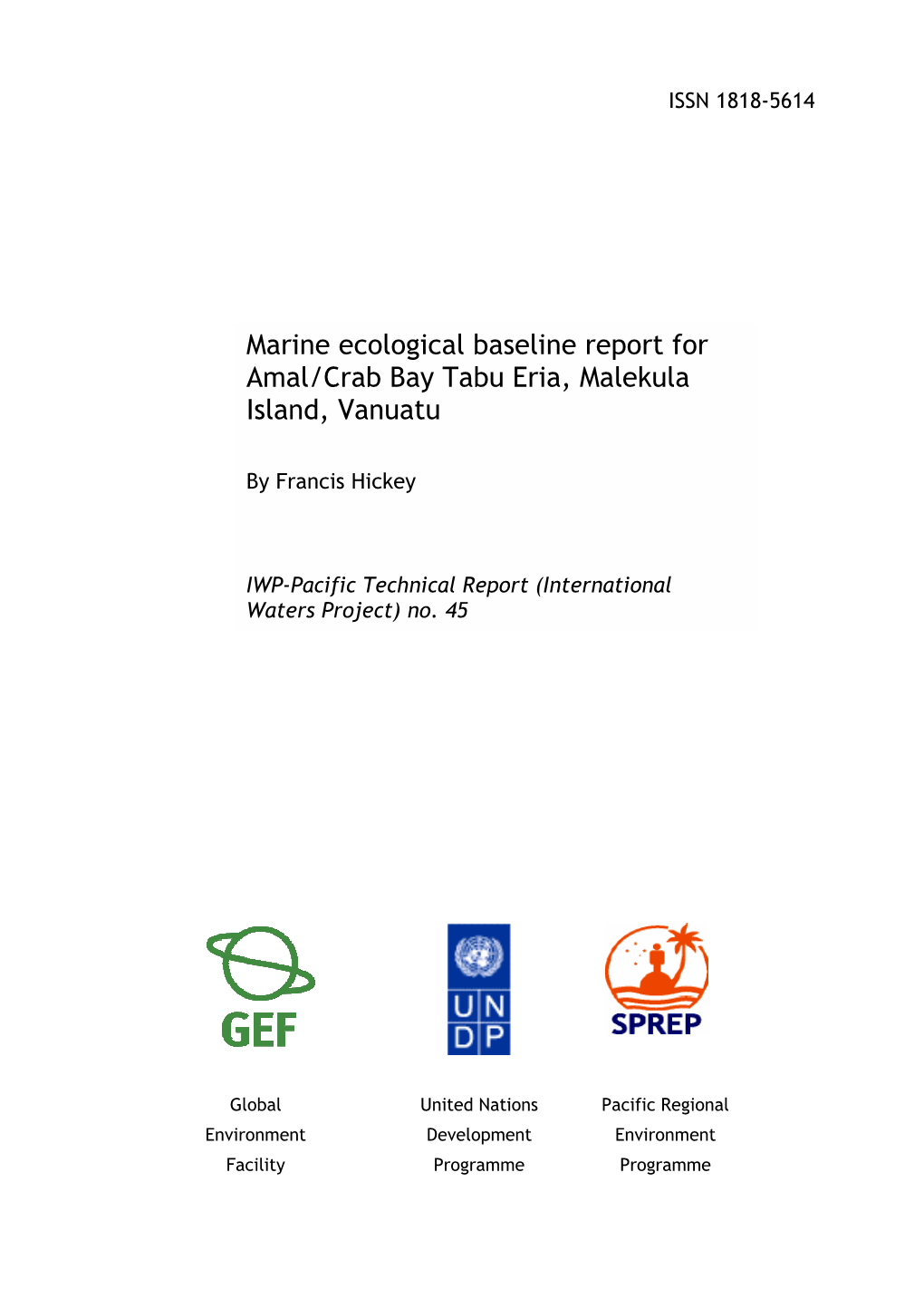 Marine Ecological Baseline Report for Amal/Crab Bay Tabu Eria, Malekula Island, Vanuatu