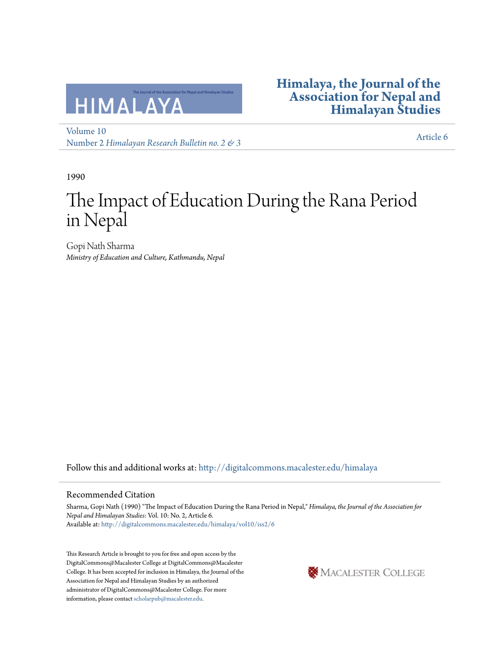 The Impact of Education During the Rana Period in Nepal