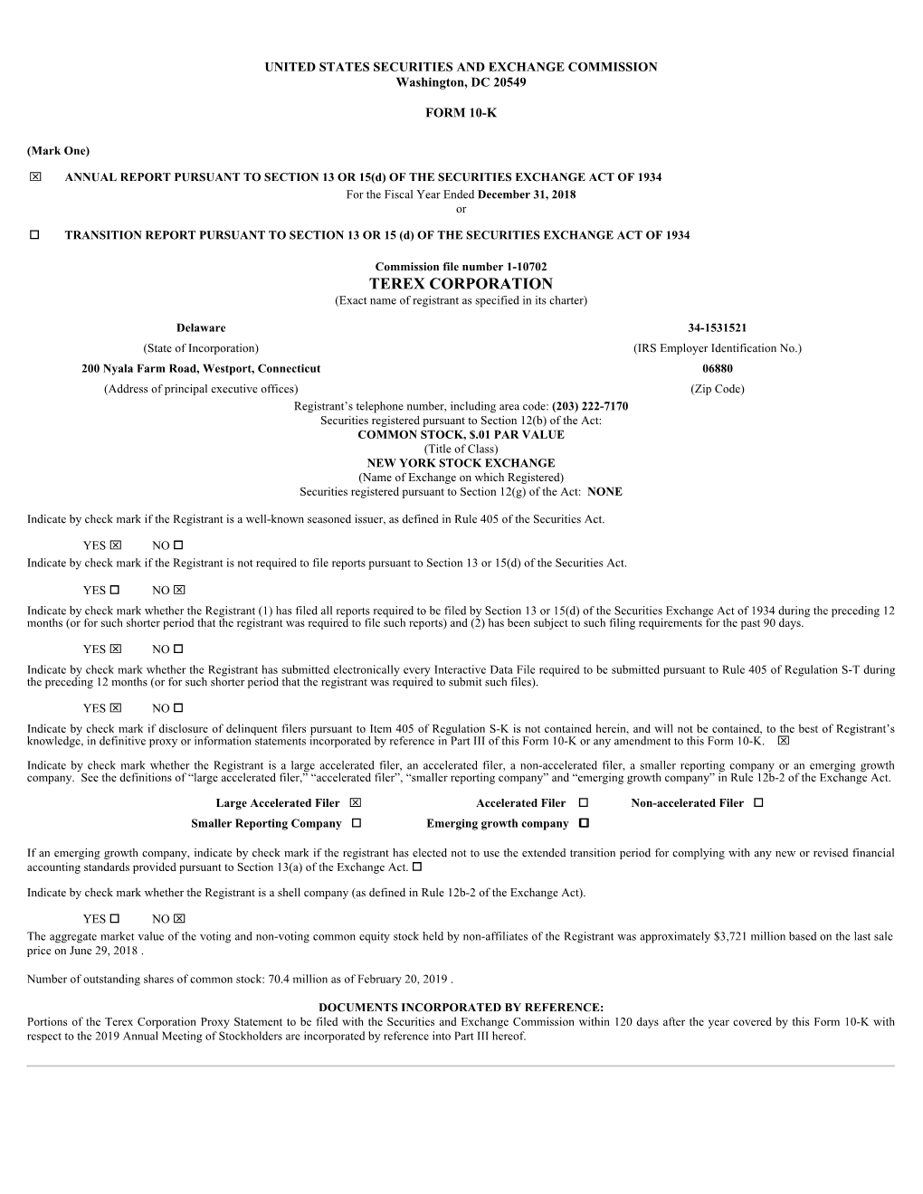 TEREX CORPORATION (Exact Name of Registrant As Specified in Its Charter)