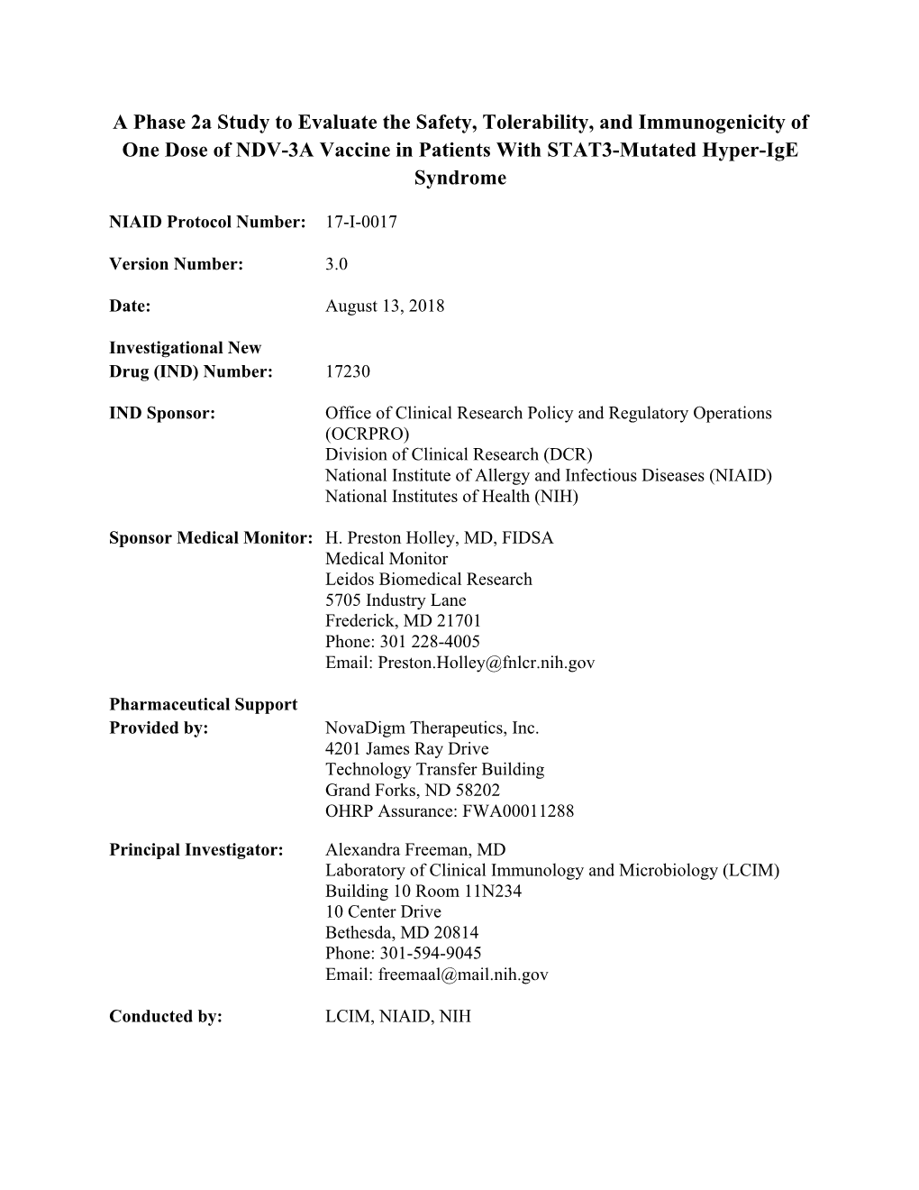 A Phase 2A Study to Evaluate the Safety, Tolerability, and Immunogenicity of One Dose of NDV-3A Vaccine in Patients with STAT3-Mutated Hyper-Ige Syndrome