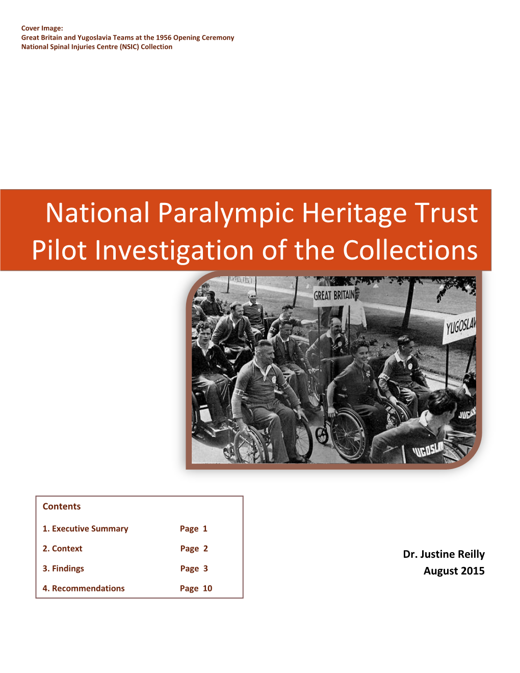 National Paralympic Heritage Trust Pilot Investigation of the Collections