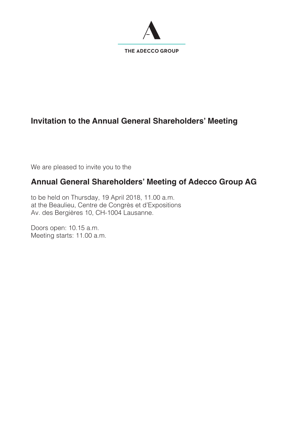 Invitation to the Annual General Shareholders' Meeting Annual