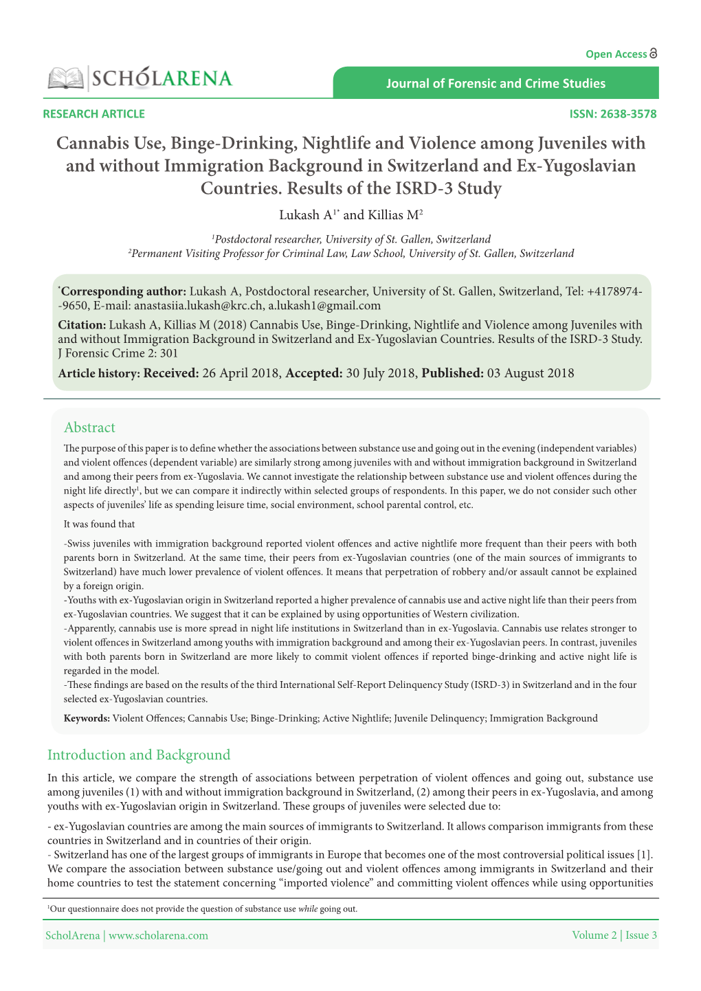 Cannabis Use, Binge-Drinking, Nightlife and Violence Among Juveniles with and Without Immigration Background in Switzerland and Ex-Yugoslavian Countries