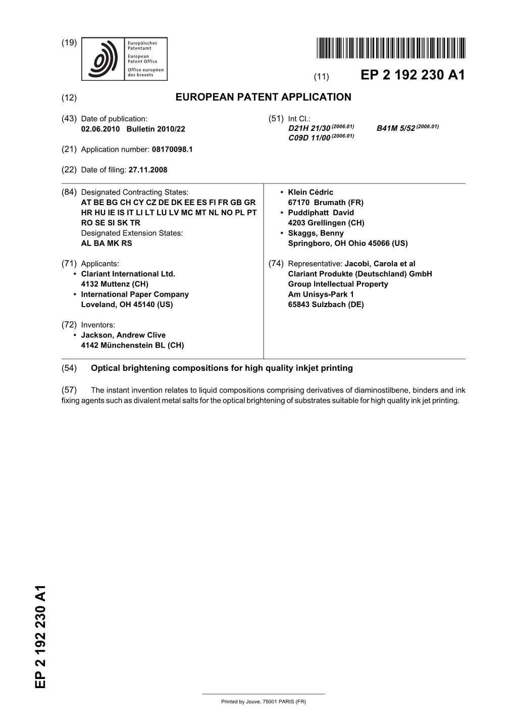 Optical Brightening Compositions for High Quality Inkjet Printing