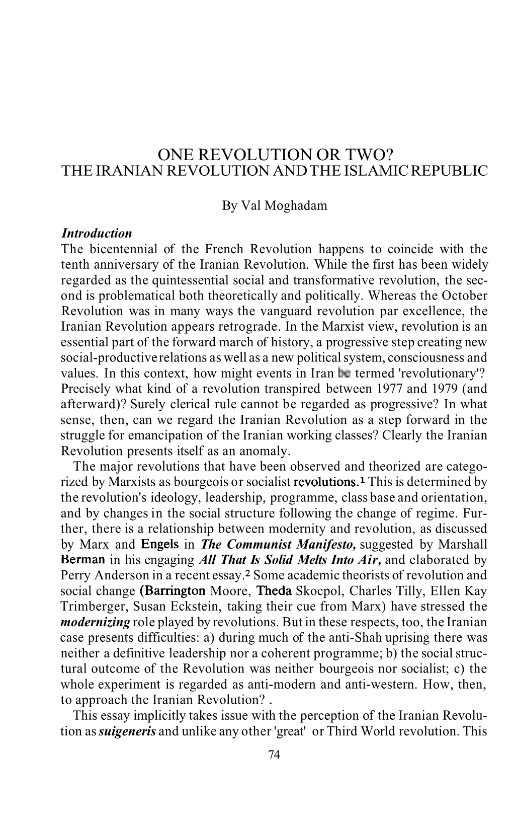 One Revolution Or Two? the Iranian Revolution and the Islamic Republic