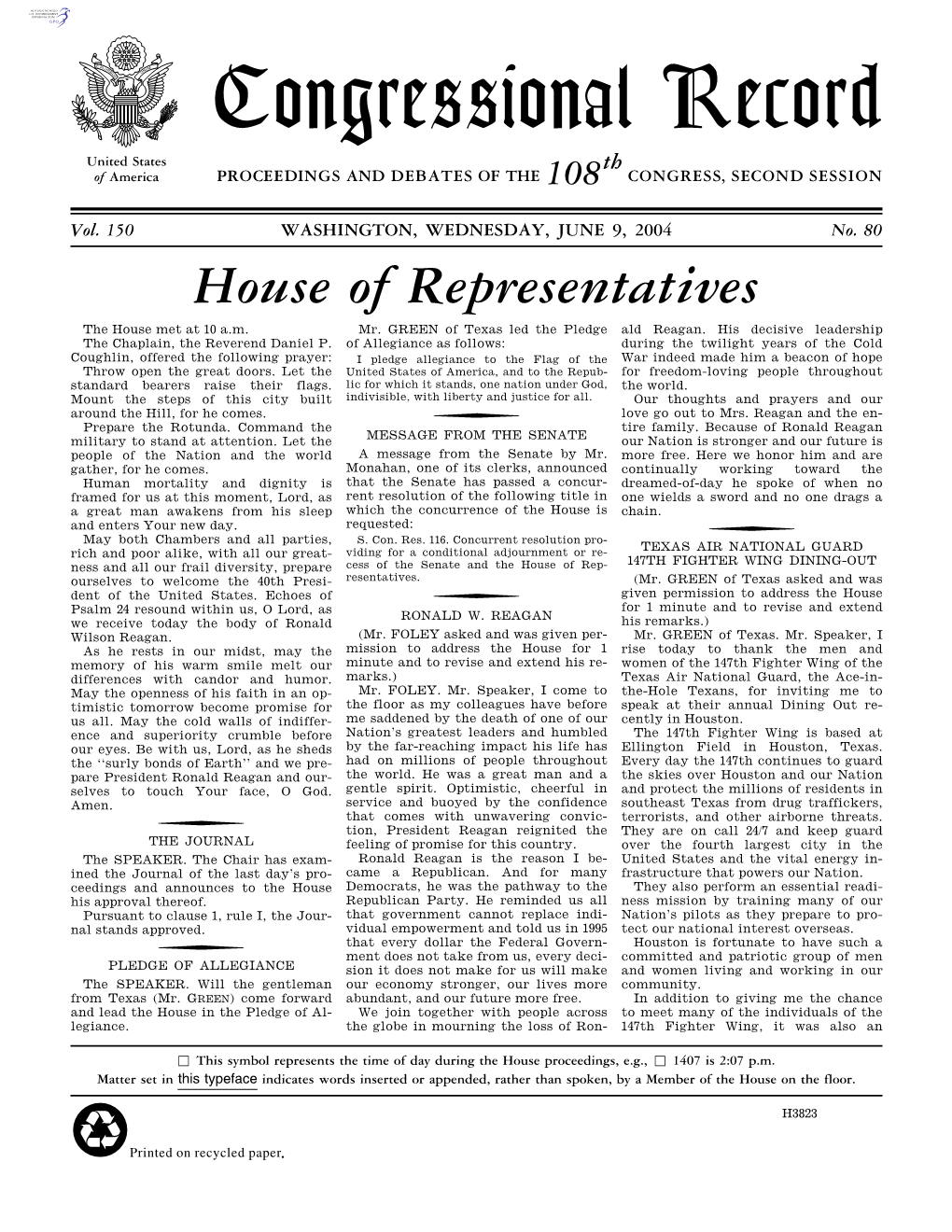 Congressional Record United States Th of America PROCEEDINGS and DEBATES of the 108 CONGRESS, SECOND SESSION