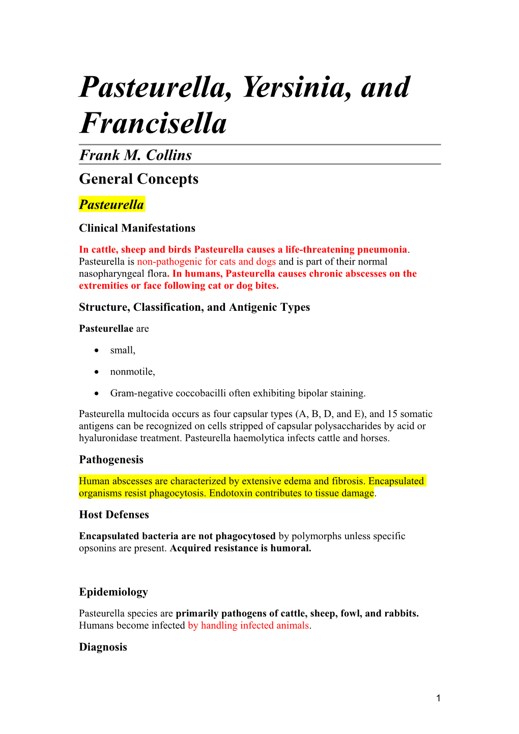 Pasteurella, Yersinia, and Francisella