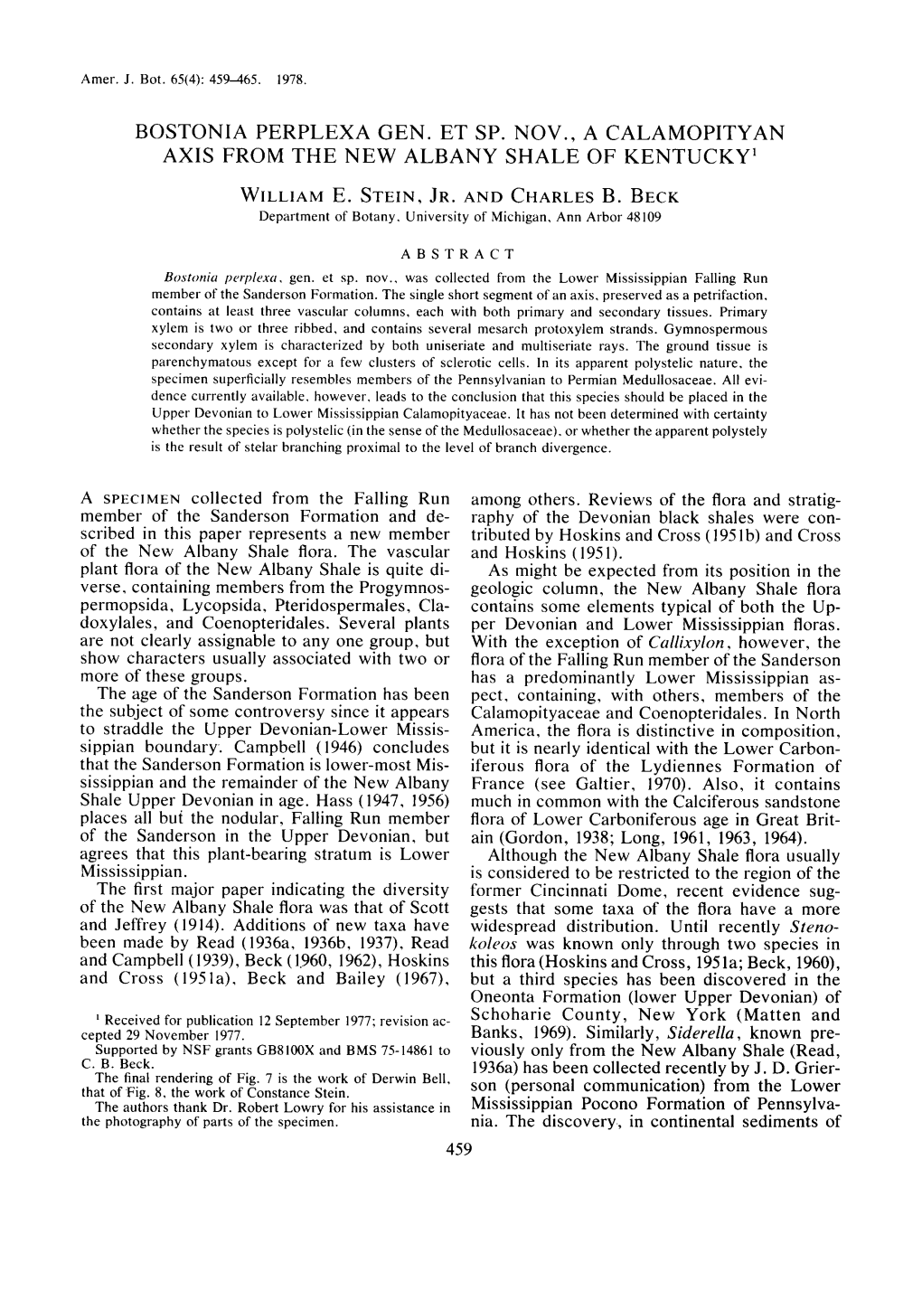 BOSTONIA PERPLEXA GEN. ET SP. NOV., a CALAMOPITYAN AXIS from the NEW ALBANY SHALE of Kentucky1