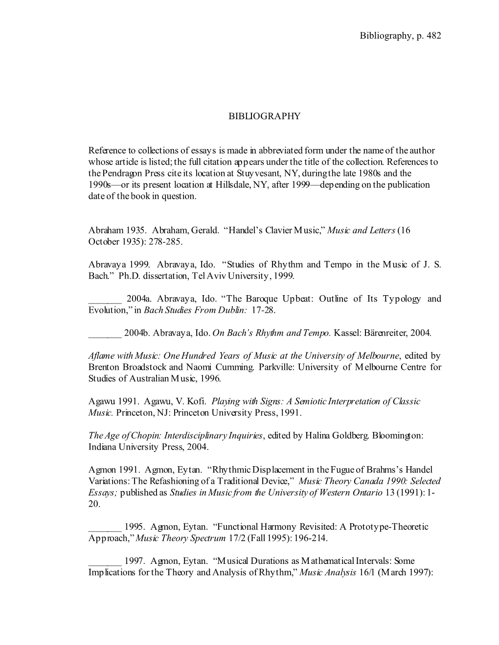 Bibliography, P. 482 BIBLIOGRAPHY Reference to Collections of Essays