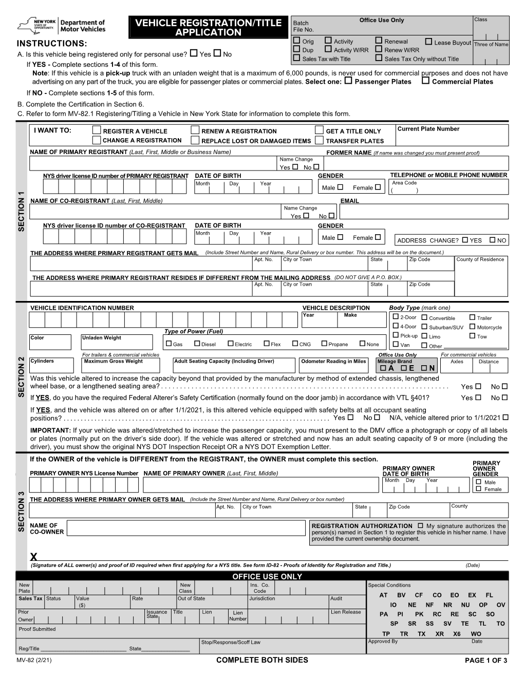 Vehicle Registration/Title Application – MV-82.1