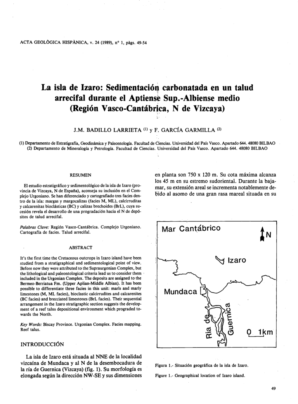 Sedimentación Carbonatada En Un Talud Arrecif Al Durante El Aptiense Sup .-Albiense Medio (Región Vasco-Canthbrica, N De Vizcaya)