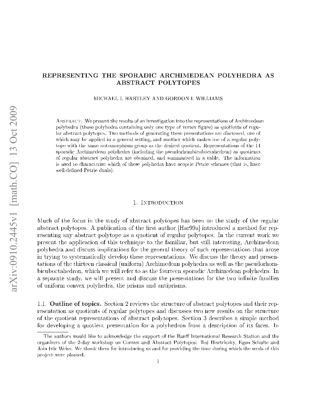 Representing the Sporadic Archimedean Polyhedra As Abstract Polytopes