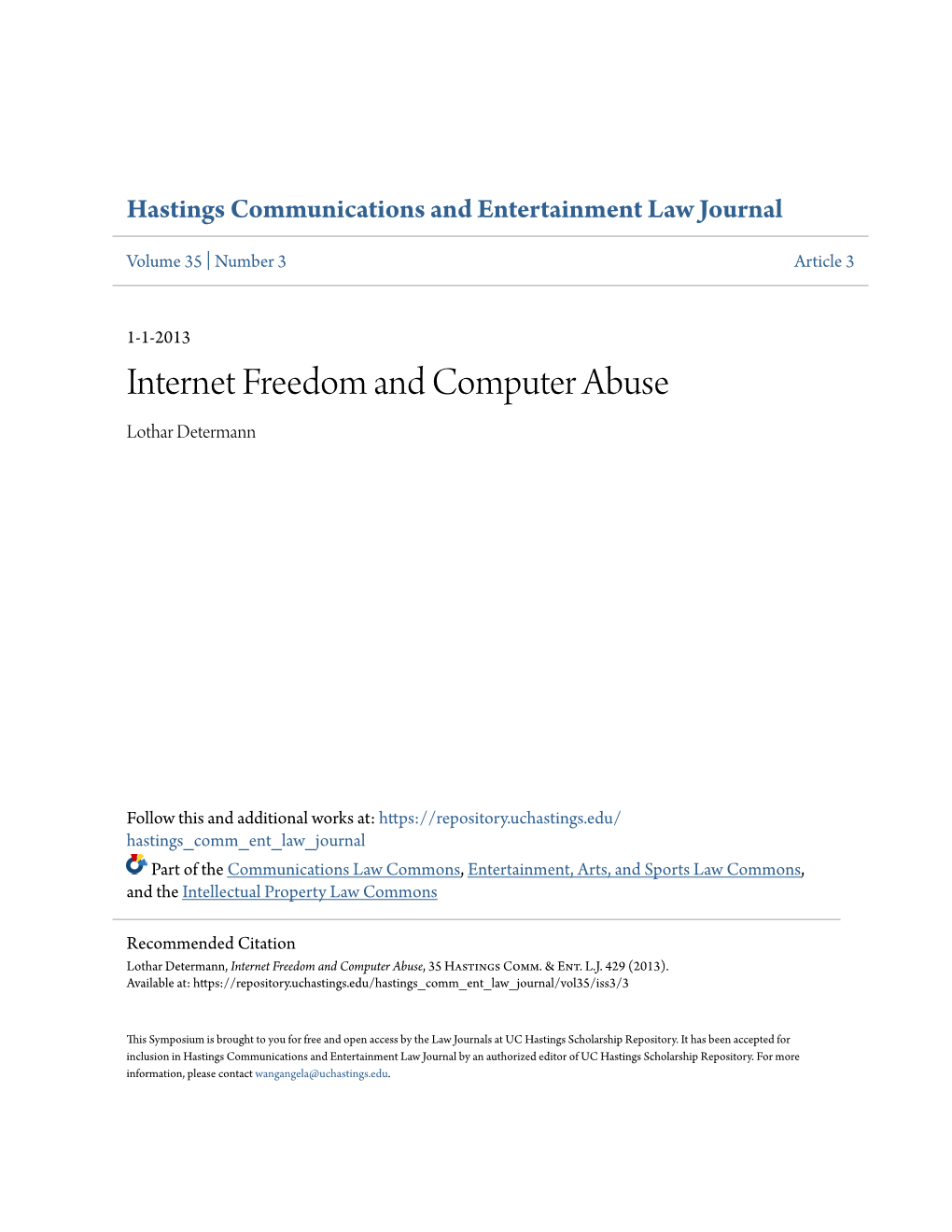 Internet Freedom and Computer Abuse Lothar Determann