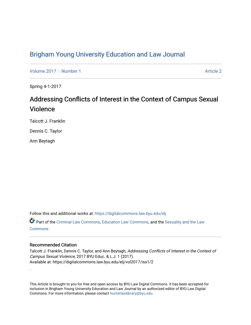 Addressing Conflicts of Interest in the Context of Campus Sexual Violence