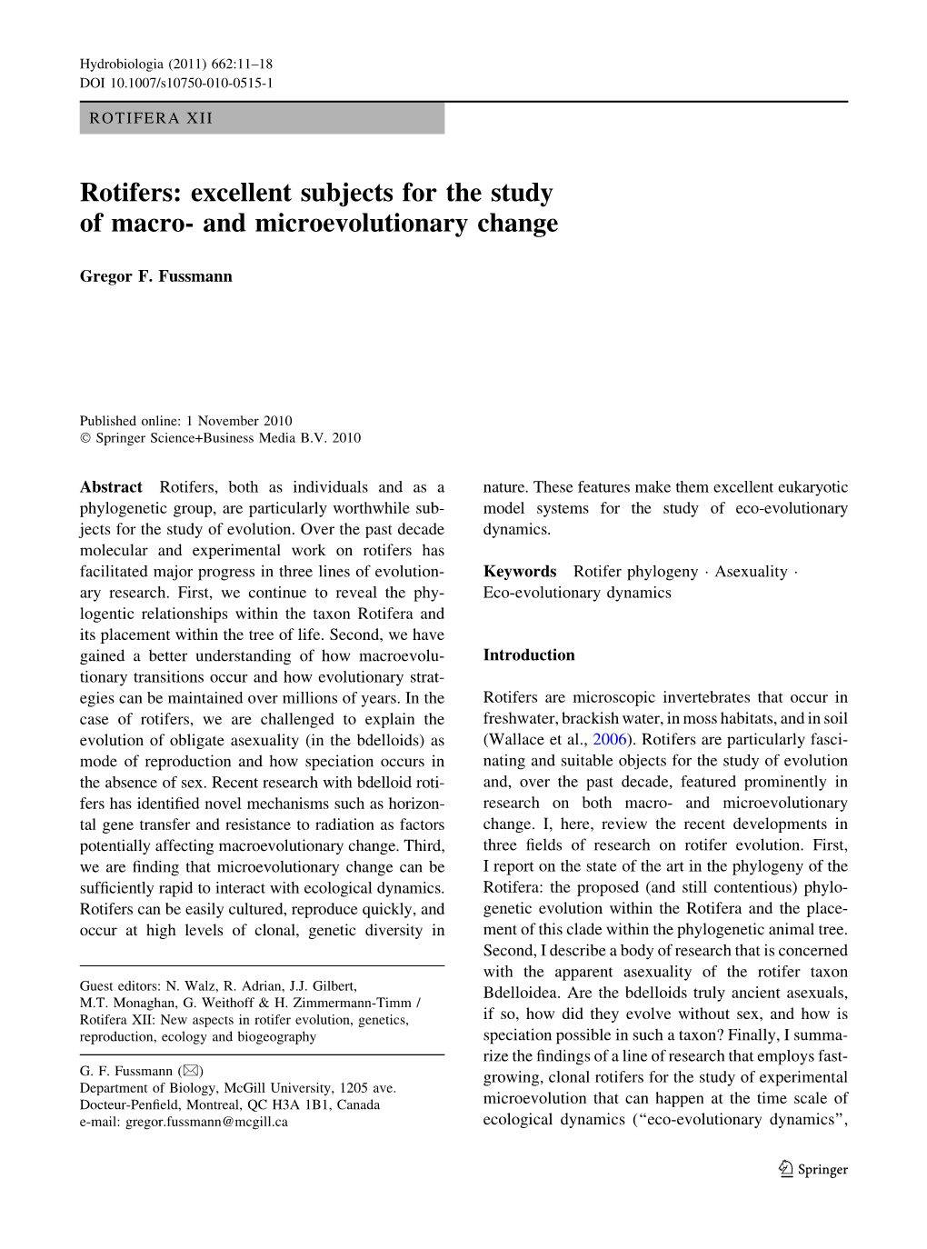 Rotifers: Excellent Subjects for the Study of Macro- and Microevolutionary Change