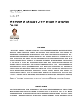 The Impact of Whatsapp Use on Success in Education Process