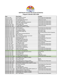 2021-22 Council Program Calendar