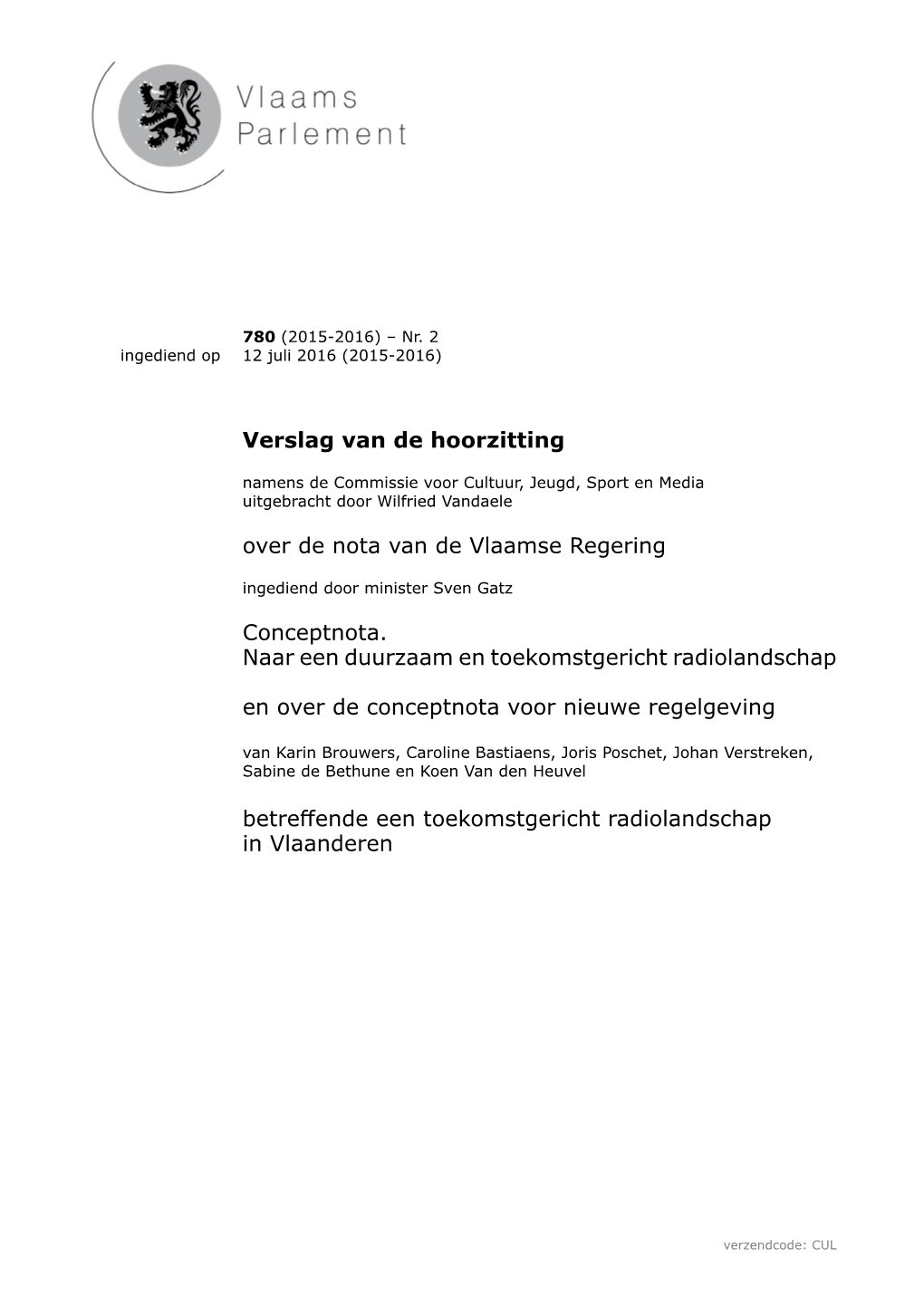 Verslag Van De Hoorzitting Over De Nota Van De Vlaamse Regering