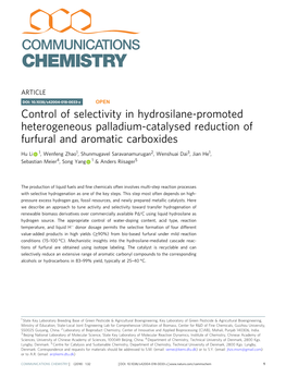 Control of Selectivity in Hydrosilane-Promoted Heterogeneous Palladium-Catalysed Reduction of Furfural and Aromatic Carboxides