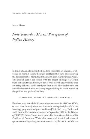 Note Towards a Marxist Perception of Indian History