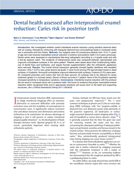 Dental Health Assessed After Interproximal Enamel Reduction: Caries Risk in Posterior Teeth