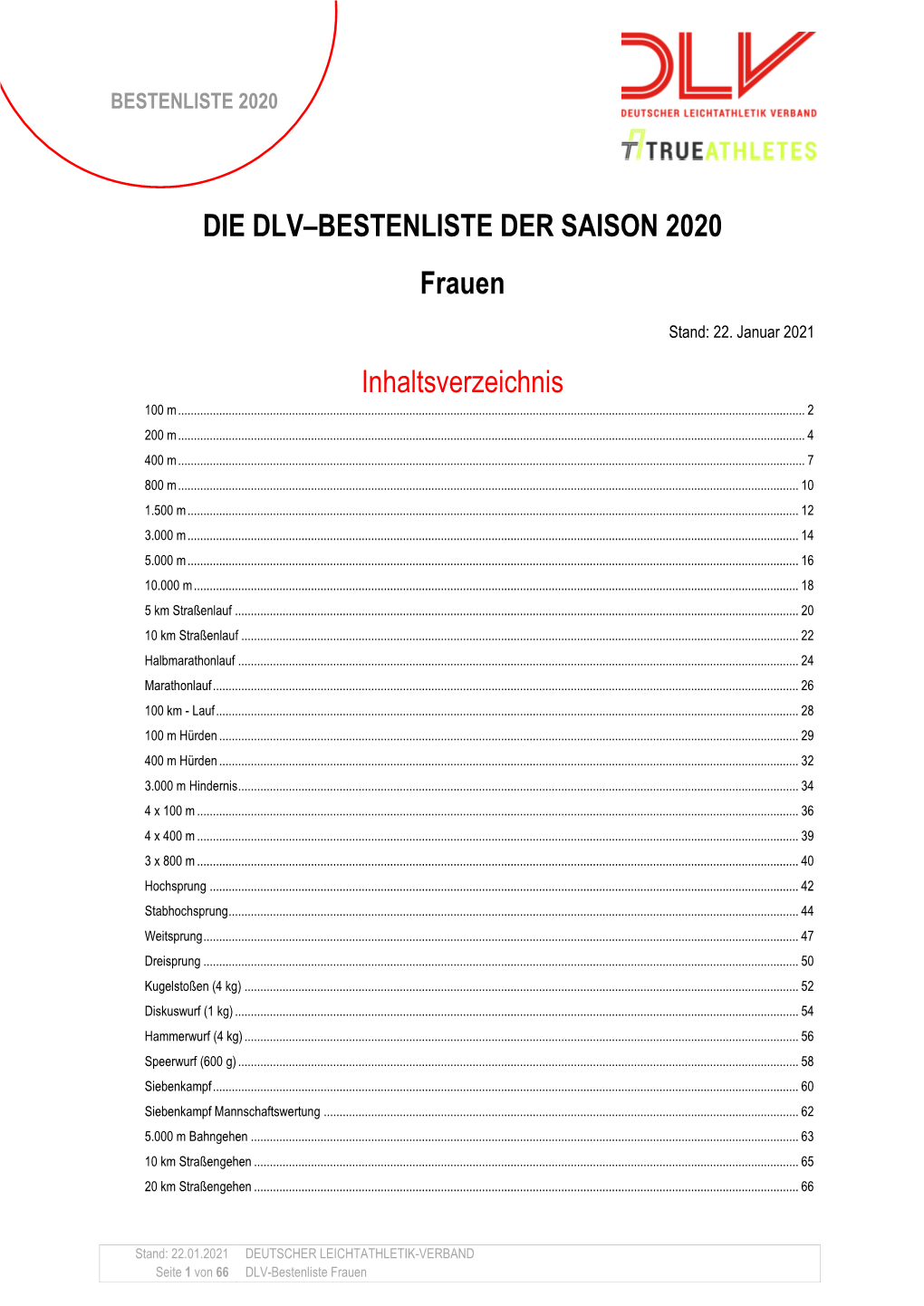 DLV-Bestenliste 2020 Frauen