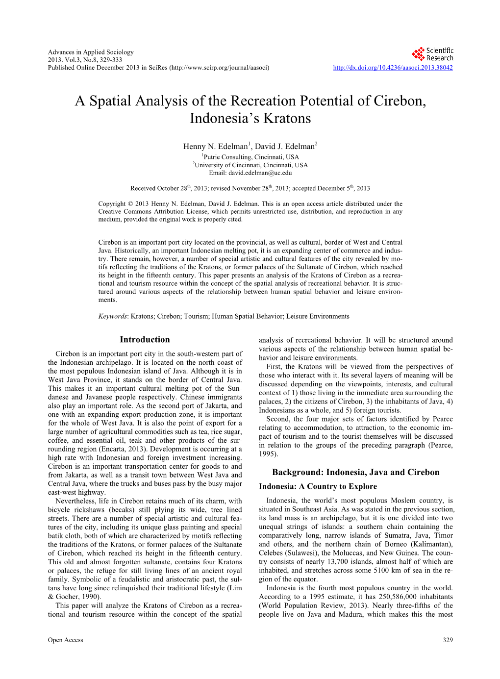 A Spatial Analysis of the Recreation Potential of Cirebon, Indonesia’S Kratons