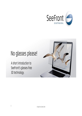 Seefront Gmbh 2013 Seefront‘S Approach to Glasses-Free 3D