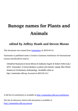 Bunoge Names for Plants and Animals