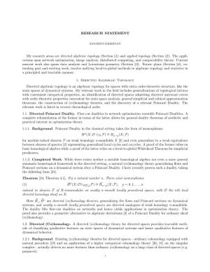 RESEARCH STATEMENT My Research Areas Are