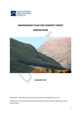 Management Plan for Coronet Forest Arrowtown