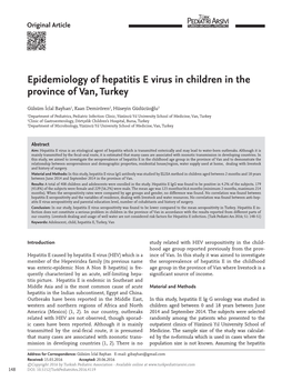 Epidemiology of Hepatitis E Virus in Children in the Province of Van, Turkey