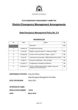 District Emergency Management Arrangements