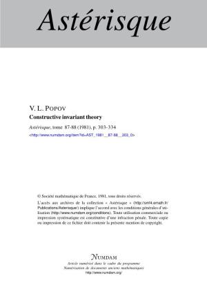 Constructive Invariant Theory Astérisque, Tome 87-88 (1981), P