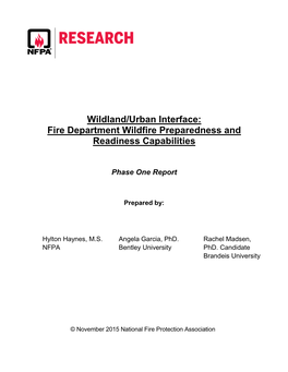 Wildland/Urban Interface: Fire Department Wildfire Preparedness and Readiness Capabilities