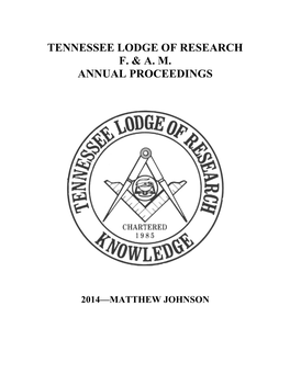Tennessee Lodge of Research F. & A. M. Annual Proceedings