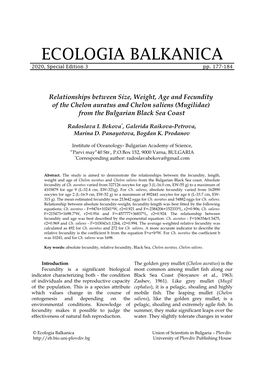 Relationships Between Size, Weight, Age and Fecundity of the Chelon Auratus and Chelon Saliens (Mugilidae) from the Bulgarian Black Sea Coast