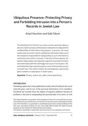 Protecting Privacy and Forbidding Intrusion Into a Person's