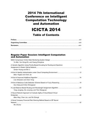 ICICTA 2014 Table of Contents