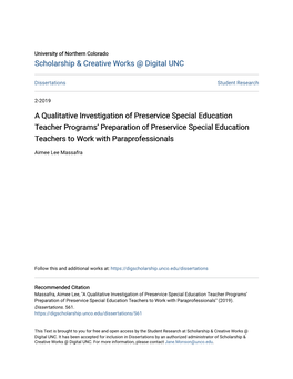 A Qualitative Investigation of Preservice Special Education Teacher Programs’ Preparation of Preservice Special Education Teachers to Work with Paraprofessionals