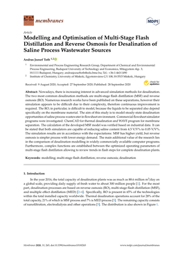 Modelling and Optimisation of Multi-Stage Flash Distillation and Reverse Osmosis for Desalination of Saline Process Wastewater Sources
