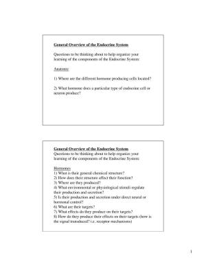 1 General Overview of the Endocrine System Questions to Be Thinking