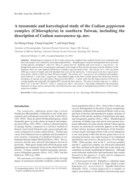 A Taxonomic and Karyological Study of the Codium Geppiorum Complex (Chlorophyta) in Southern Taiwan, Including the Description of Codium Nanwanense Sp