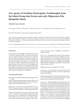 New Species of Neritidae (Gastropoda, Neritimorpha) from the Solent Group (Late Eocene and Early Oligocene) of the Hampshire Basin