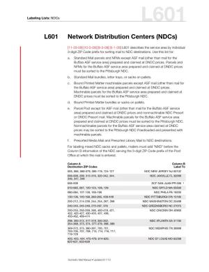 L601 Network Distribution Centers (Ndcs)