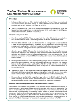 Yougov / Portman Group Survey on Low Alcohol Alternatives 2020