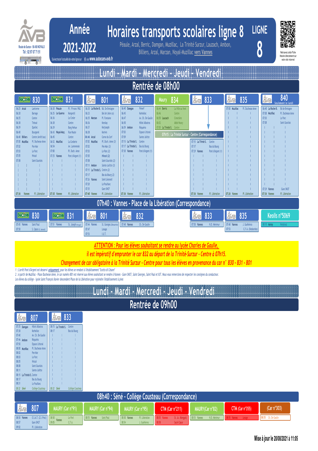 Horaires Transports Scolaires Ligne 8