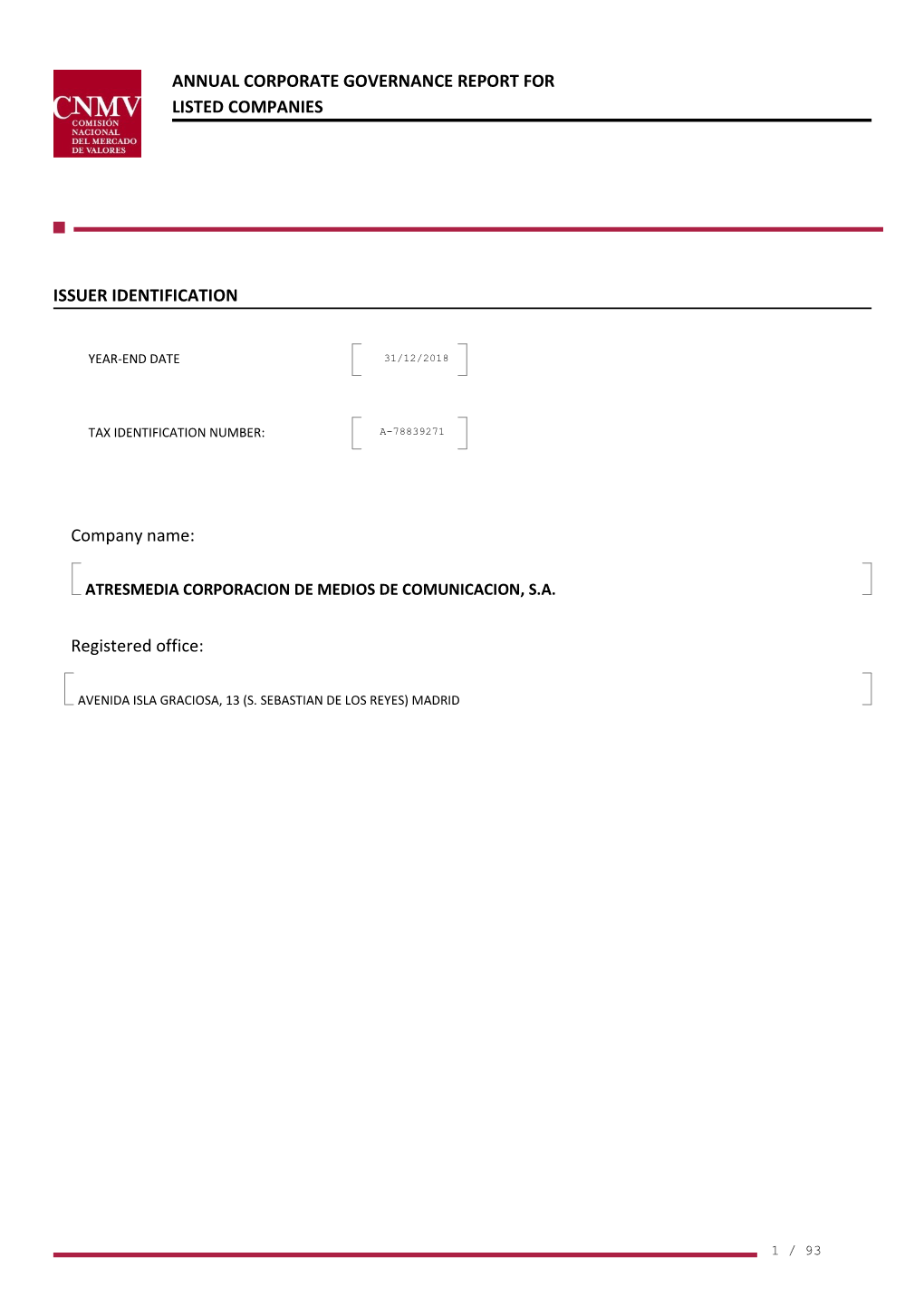 Annual Corporate Governance Report for Listed Companies