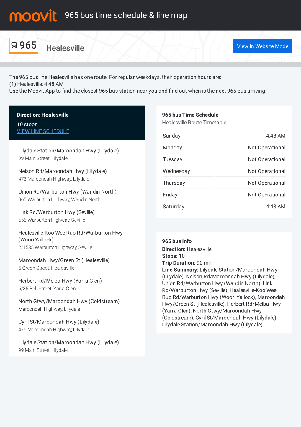 965 Bus Time Schedule & Line Route