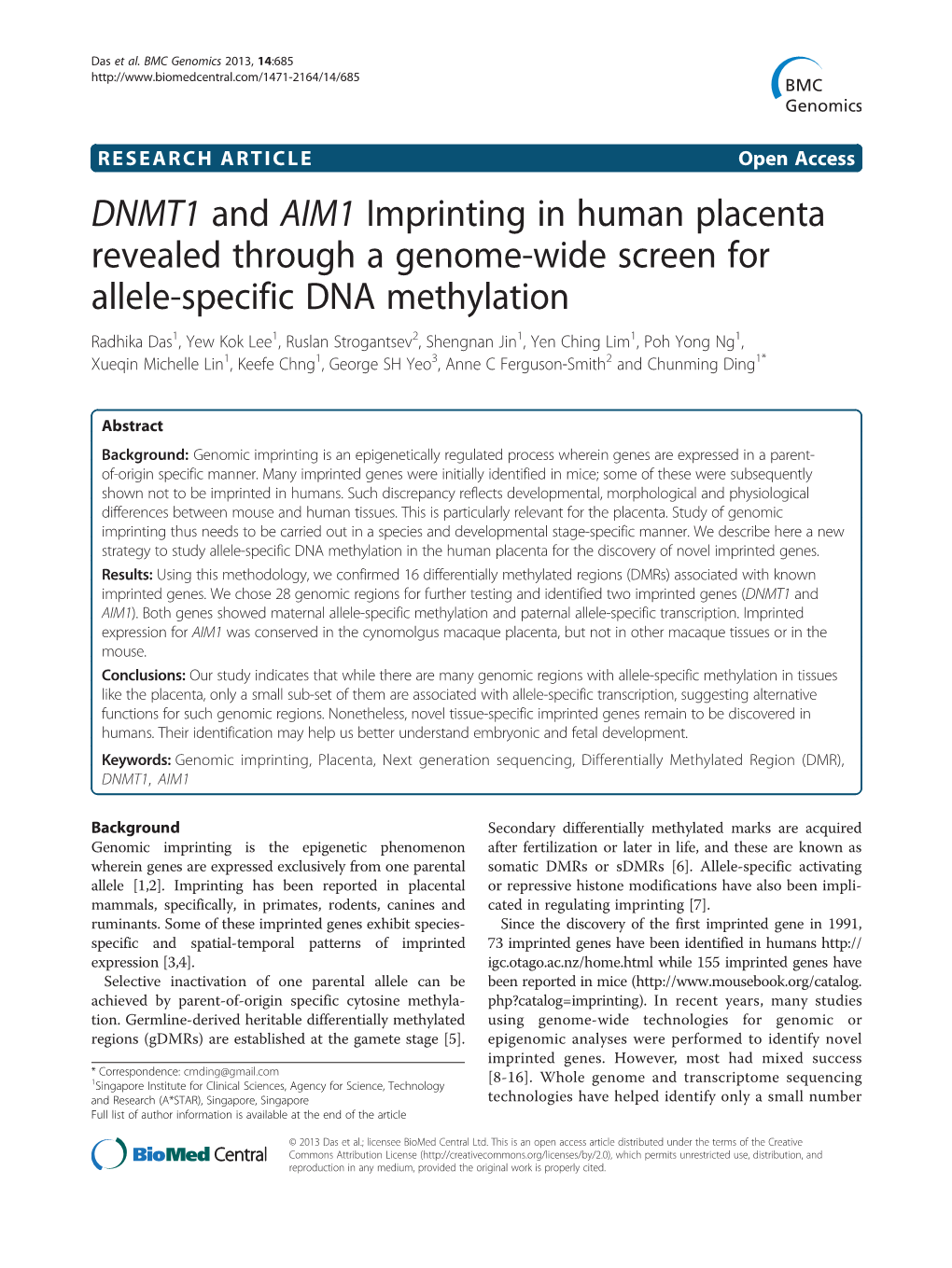 DNMT1 and AIM1 Imprinting in Human Placenta Revealed Through A